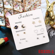 Load image into Gallery viewer, 6 Pairs Delicate Fashion Korean Rhinestone Earrings Set One Week Earring Gift Brincos
