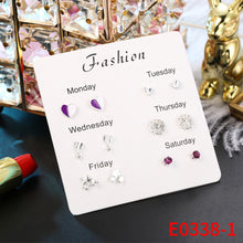 Load image into Gallery viewer, 6 Pairs Delicate Fashion Korean Rhinestone Earrings Set One Week Earring Gift Brincos
