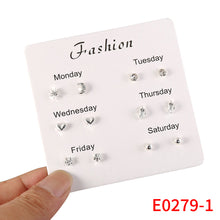 Load image into Gallery viewer, 6 Pairs Silver Delicate Fashion Korean Rhinestone Earrings Set One Week Earring Gift Brincos
