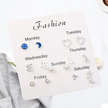 Load image into Gallery viewer, 7 Pairs Delicate Fashion Korean Rhinestone Earrings Set One Week Earring Gift Brincos
