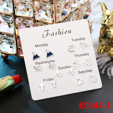 Load image into Gallery viewer, 7 Pairs Delicate Fashion Korean Rhinestone Earrings Set One Week Earring Gift Brincos
