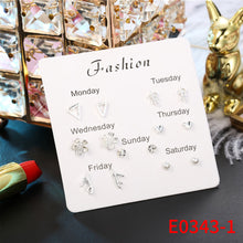 Load image into Gallery viewer, 7 Pairs Delicate Fashion Korean Rhinestone Earrings Set One Week Earring Gift Brincos
