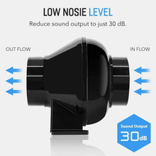 Load image into Gallery viewer, iPower 4 Inch 195 CFM Duct Inline Ventilation Fan Air Circulation Vent HVAC Exhaust Blower for Grow Tent, Greenhouses, Basements or Kitchens, Lite, Black
