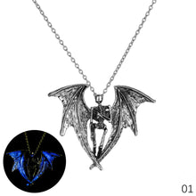 Load image into Gallery viewer, Hip-hop Night Light Human Skeleton Luminous Bat Wings Necklace Halloween Street Jewelry Gift
