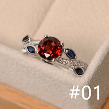 Load image into Gallery viewer, Women Inlay Cubic Zirconia Red Sapphire Rings Leaves Luxury Wedding Engagement Ring
