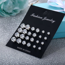 Load image into Gallery viewer, 12 Pairs Simple Exquisite Elegant Ear Stud Alloy Round Zircon Earring Sets Women Jewelry Gift
