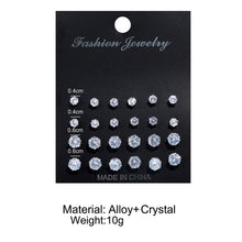 Load image into Gallery viewer, 12 Pairs Simple Exquisite Elegant Ear Stud Alloy Round Zircon Earring Sets Women Jewelry Gift
