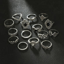 Load image into Gallery viewer, 15pcs/set Fashion Personalized Hollow Lotus Sunflower Geometric Black Gem Rings Women Jewelry Gift
