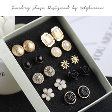 Load image into Gallery viewer, 9 Pairs/Set Fashion Elegent Geometric Flowers Gold Earrings Women Jewelry Gift
