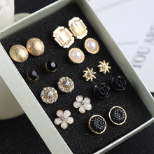 Load image into Gallery viewer, 9 Pairs/Set Fashion Elegent Geometric Flowers Gold Earrings Women Jewelry Gift
