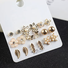Load image into Gallery viewer, 9 Pairs/Set Fashion Elegent Geometric Flowers Gold Earrings Women Jewelry Gift
