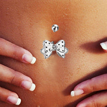 Load image into Gallery viewer, Black Dot White Bowknot Crystal Navel Belly Button Barbell Ring Body Piercing
