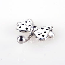 Load image into Gallery viewer, Black Dot White Bowknot Crystal Navel Belly Button Barbell Ring Body Piercing
