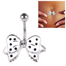 Load image into Gallery viewer, Black Dot White Bowknot Crystal Navel Belly Button Barbell Ring Body Piercing
