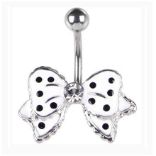 Load image into Gallery viewer, Black Dot White Bowknot Crystal Navel Belly Button Barbell Ring Body Piercing
