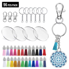 Load image into Gallery viewer, 24 Pieces Acrylic Transparent Circle Discs, 2 Inch Diameter Round Clear Acrylic Keychain Blanks And Tassel Pendant 96pcs Keyring Set For DIY Projects And Crafts
