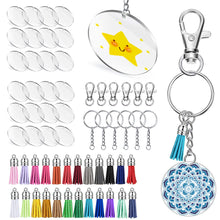 Load image into Gallery viewer, 24 Pieces Acrylic Transparent Circle Discs, 2 Inch Diameter Round Clear Acrylic Keychain Blanks And Tassel Pendant 96pcs Keyring Set For DIY Projects And Crafts
