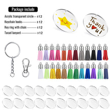 Load image into Gallery viewer, 24 Pieces Acrylic Transparent Circle Discs, 2 Inch Diameter Round Clear Acrylic Keychain Blanks And Tassel Pendant 96pcs Keyring Set For DIY Projects And Crafts
