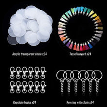 Load image into Gallery viewer, 24 Pieces Acrylic Transparent Circle Discs, 2 Inch Diameter Round Clear Acrylic Keychain Blanks And Tassel Pendant 96pcs Keyring Set For DIY Projects And Crafts
