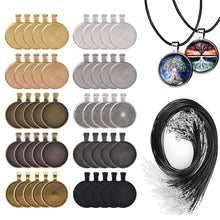 Load image into Gallery viewer, 100 Pieces- 50 PCS Round Bezel Pendant Trays Sets, with 50 PCS Black Waxed Necklace Cord for Photo Pendant Crafting Jewelry
