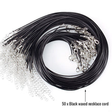Load image into Gallery viewer, 100 Pieces- 50 PCS Round Bezel Pendant Trays Sets, with 50 PCS Black Waxed Necklace Cord for Photo Pendant Crafting Jewelry
