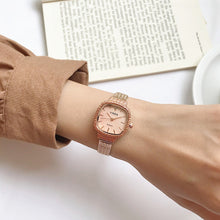Load image into Gallery viewer, Women Fashion Casual Retro Luxury Small Square Wheat Ear Printing Watch Ladies Rose Gold Quartz Watch
