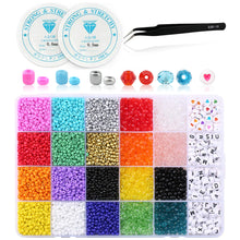 Load image into Gallery viewer, Glass Seed Beads Small Craft Beads for DIY Bracelet Necklaces Crafting Jewelry Making Supplies with Two Clear Bracelet String and a tweezer
