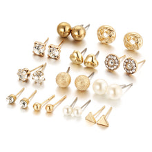Load image into Gallery viewer, 12 Pairs/Set Fashion Simple Geometric Zircon Pearl Ear Studs Women Jewelry Gift
