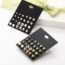 Load image into Gallery viewer, 12 Pairs/Set Fashion Simple Geometric Zircon Pearl Ear Studs Women Jewelry Gift
