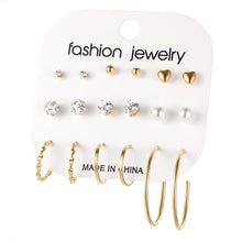 Load image into Gallery viewer, 9 Pairs/Set Fashion Simple Exaggerated Geometric Zircon Pearl Ear Studs Women Jewelry Gift
