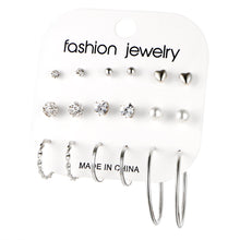 Load image into Gallery viewer, 9 Pairs/Set Fashion Simple Exaggerated Geometric Zircon Pearl Ear Studs Women Jewelry Gift

