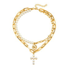Load image into Gallery viewer, Fashion Creative Vintage Pearl Cross Pendant Multi Layer Necklace Women Jewelry Gift
