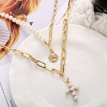 Load image into Gallery viewer, Fashion Creative Vintage Pearl Cross Pendant Multi Layer Necklace Women Jewelry Gift
