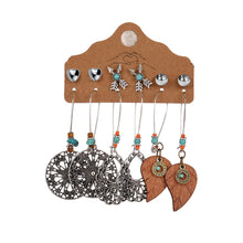 Load image into Gallery viewer, 6 Pairs/Set Fashion Retro Hollowing Out Leaf Feather Pendant Earrings Women Jewelry Gift
