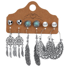 Load image into Gallery viewer, 6 Pairs/Set Fashion Retro Hollowing Out Leaf Feather Pendant Earrings Women Jewelry Gift
