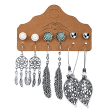 Load image into Gallery viewer, 6 Pairs/Set Fashion Retro Hollowing Out Leaf Feather Pendant Earrings Women Jewelry Gift
