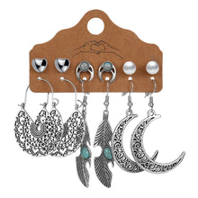 Load image into Gallery viewer, 6 Pairs/Set Fashion Retro Hollowing Out Leaf Feather Pendant Earrings Women Jewelry Gift
