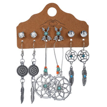 Load image into Gallery viewer, 6 Pairs/Set Fashion Retro Hollowing Out Leaf Feather Pendant Earrings Women Jewelry Gift
