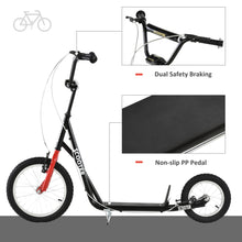Load image into Gallery viewer, Youth Scooter, Teens Kick Scooter, Adjustable Handlebar Ride On Toy for 5+ with 16" Front and 12" Rear Dual Brakes Inflatable Wheels, Black
