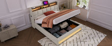 Load image into Gallery viewer, Full size Upholstered Platform bed with a Hydraulic Storage System, LED and USB Charging, Natural (without mattress)
