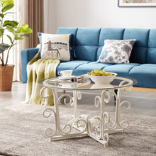 Load image into Gallery viewer, Glass Coffee Table with Sturdy Iron Leaf-shape Base, Leisure Cocktail Table with Tempered Glass Top for Living Room, Dining Room (White)
