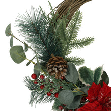Load image into Gallery viewer, 23.5" POINSETTIA/BERRY/EUCALYPTUS HALF WREATH

