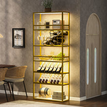 Load image into Gallery viewer, LED Tall Bar Cabinet Wine Rack, Gold Contemporary Standing Honeycomb Wine Rack with Glass Rack
