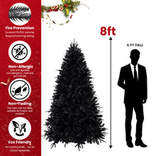 Load image into Gallery viewer, 7.5ft Pre-Lit Black Christmas Tree, Full Halloween Xmas Artificial Tree 2156 Branch Tips, 500 Lights, Metal Hinges, Foldable Base, Holiday Decoration - Black
