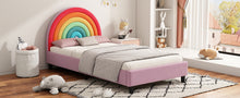 Load image into Gallery viewer, Rainbow Design Upholstered Twin Platform Bed Cute Style Princess Bed for Boys &amp; Girls, Teens, Colorful &amp; Pink
