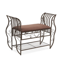 Load image into Gallery viewer, Traditional Style End of Bed Bench, Upholstered Entryway Bench with Arm, Ottoman Bench with metal frame
