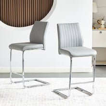 Load image into Gallery viewer, Light grey modern simple bar chair PU leather chrome metal pipe, restaurant, family bar chair set of 2
