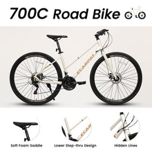 Load image into Gallery viewer, A28250 700C Road Hybrid Bike for Adult , 21-Speed Road Bike Road Bicycle Carbon Steel Frame/Dual-Disc Brakes/Multiple Colors
