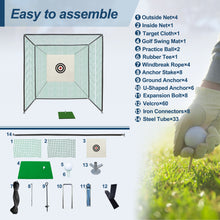 Load image into Gallery viewer, 10X10X10FT Golf Practice Net Cage w/ Metal Frame Hitting Net Kit Indoor Outdoor
