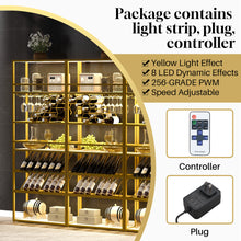 Load image into Gallery viewer, LED Tall Bar Cabinet Wine Rack, Gold Contemporary Standing Honeycomb Wine Rack with Glass Rack
